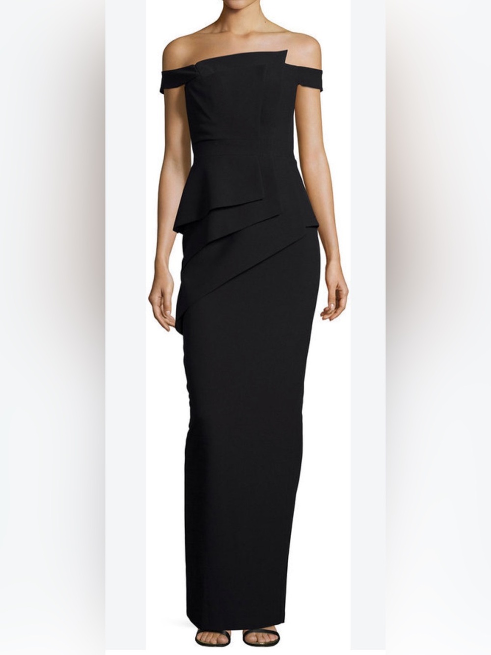 Black Halo Off-Shoulder Black Peplum Pencil Dress